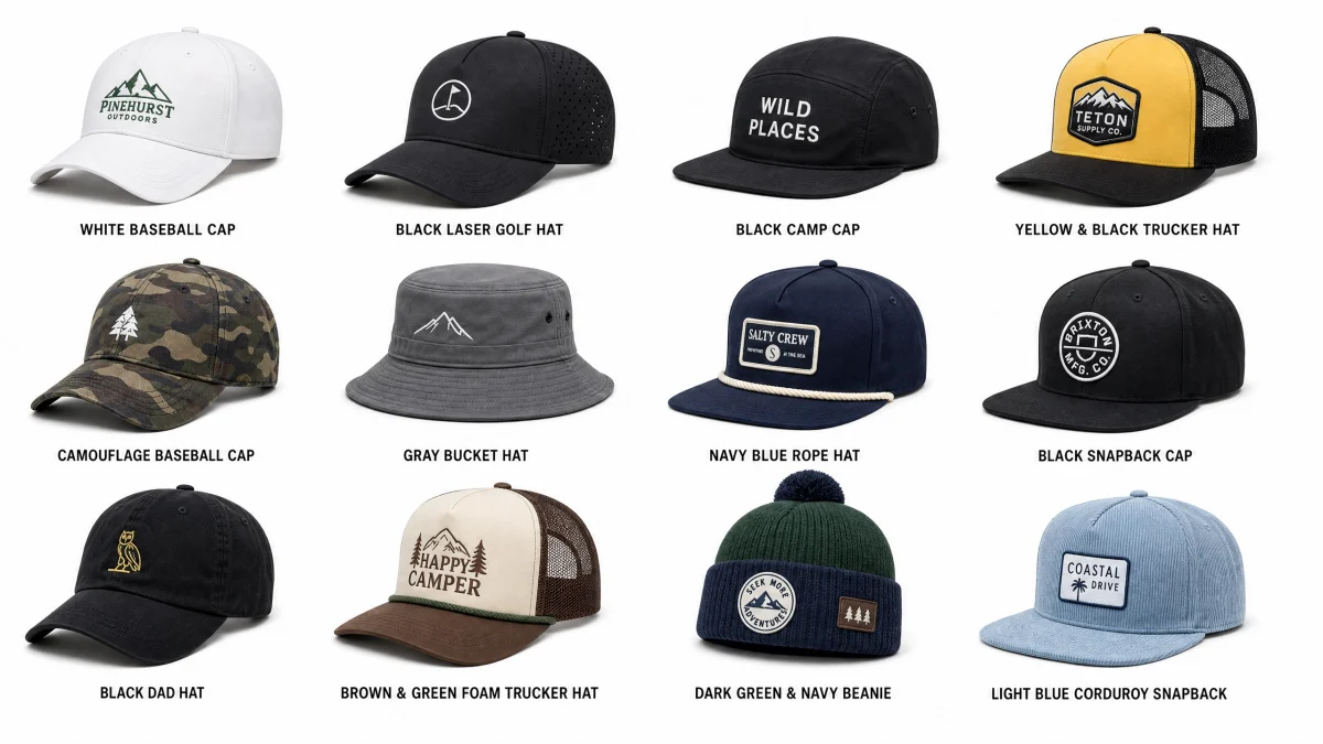 Wholesale 6-Panel Baseball Caps & Bulk Embroidered Hats Wholesale custom team hats and bulk branded caps catalog, including custom embroidered baseball caps, trucker hats, bucket hats, snapbacks, camp caps, and winter beanies by Team Gear Custom.