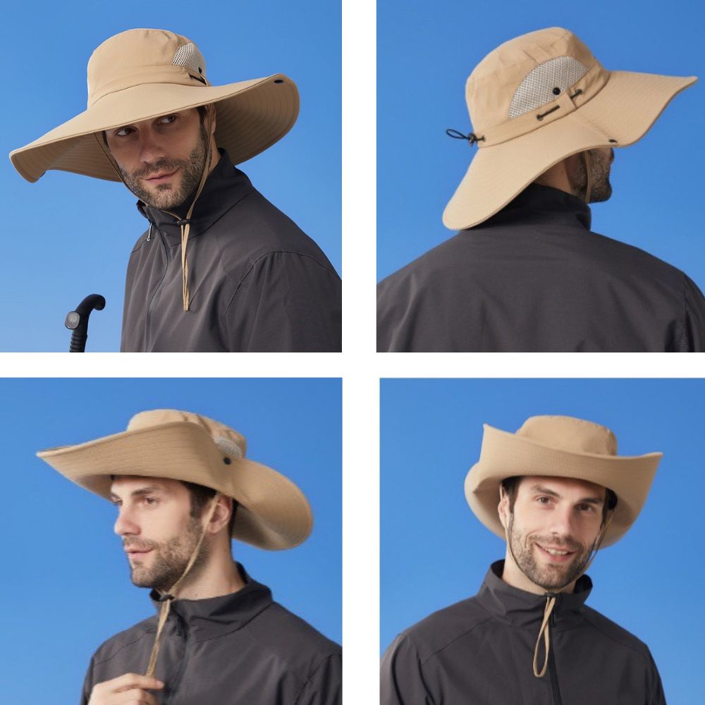 promotional summer beach boonie hat model lifestyle fit Promotional summer beach boonie hat lifestyle shot demonstrating ergonomic fit on team models