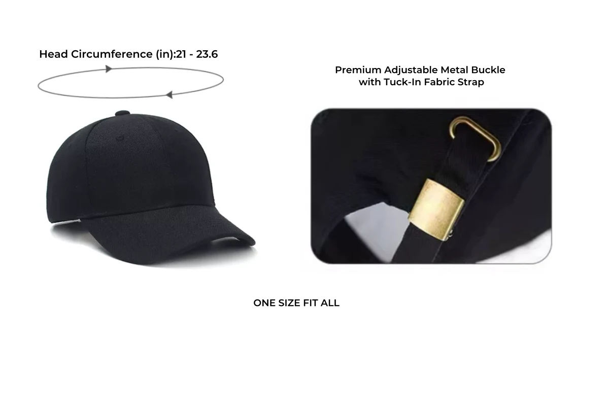 Custom Team Baseball Caps Size Chart Crown height and adjustable strap fit guide for custom team baseball caps alignment