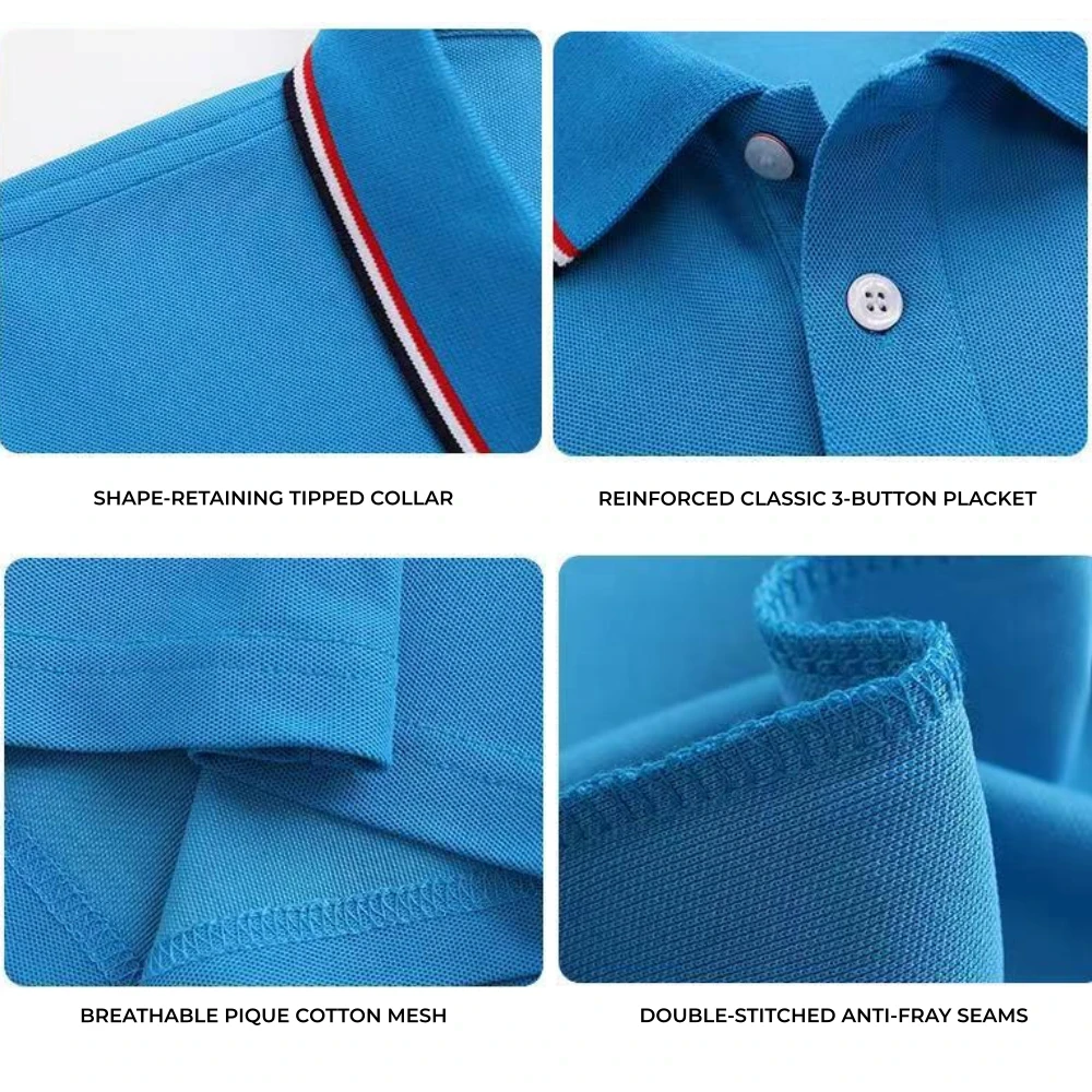 Wholesale Corporate Apparel Uniforms Stitch Details Double stitched sleeve cuffs and premium 3-button placket details for wholesale corporate apparel uniforms