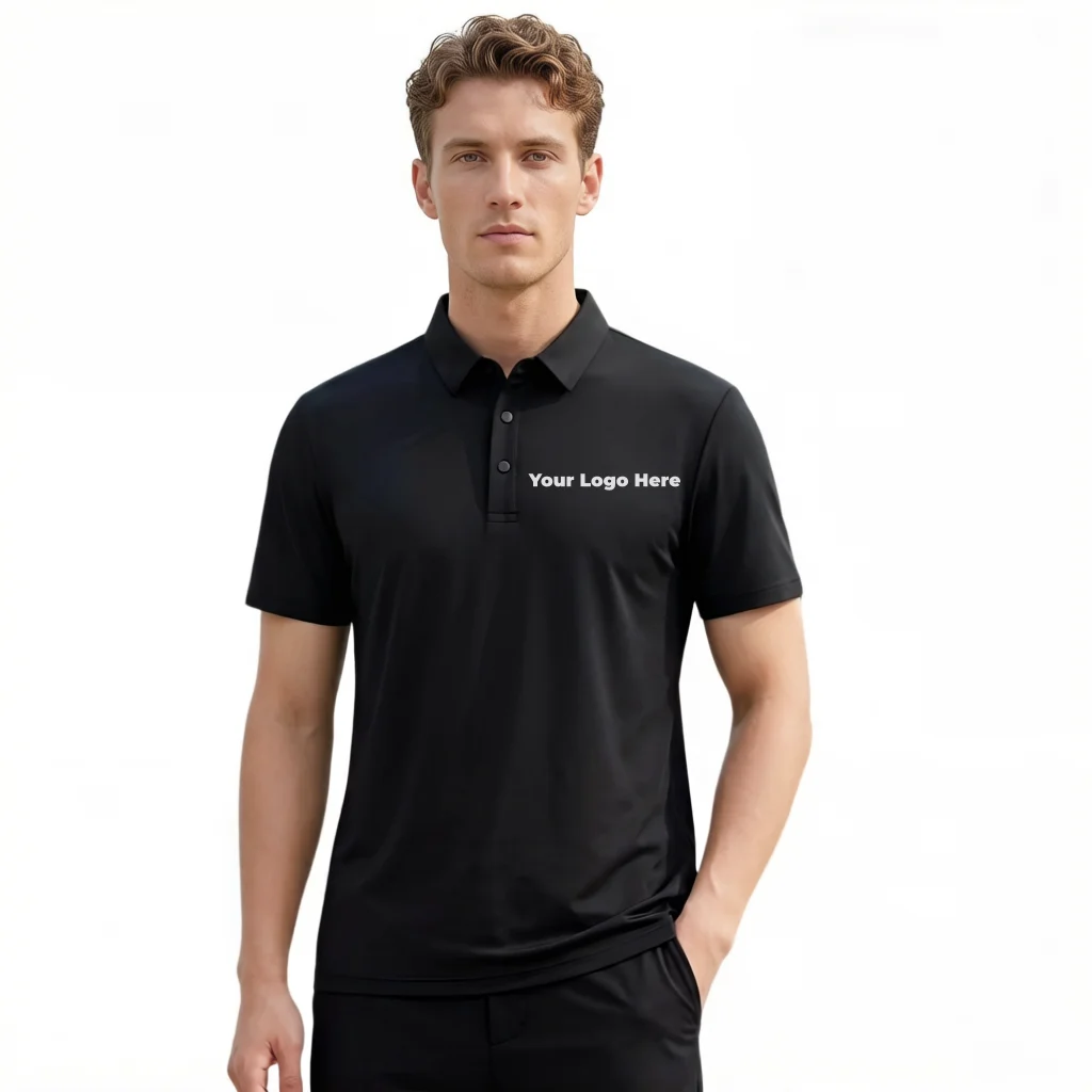 TeamGearCustom Bulk Custom Moisture-Wicking Performance Polos Bulk custom moisture-wicking performance polos with activewear logo placeholders for corporate golf uniforms