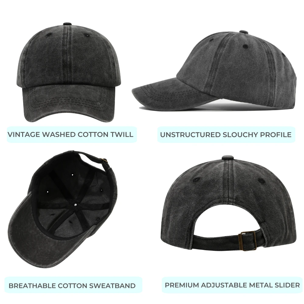 Bulk Unstructured Baseball Caps Details Soft washed cotton panels and brass slide buckle details for bulk unstructured baseball caps