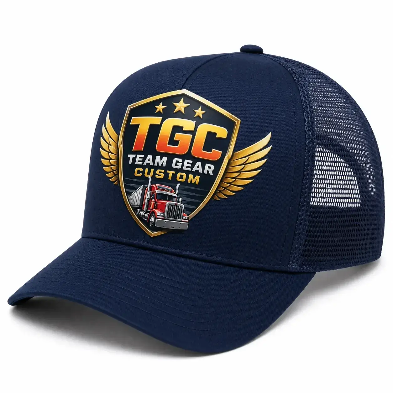 Custom 112 style trucker hat Full-Color Heat Sublimation Logo Detail