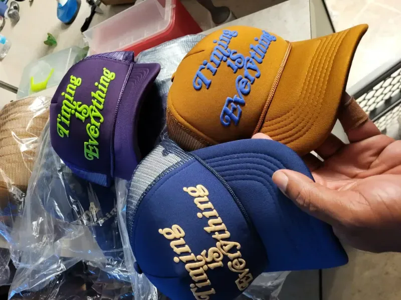 custom mesh trucker hat with high density 3d embroidery logo