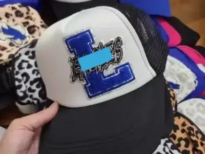 custom 115 foam trucker hat with custom Glitter Chenille Patch logo